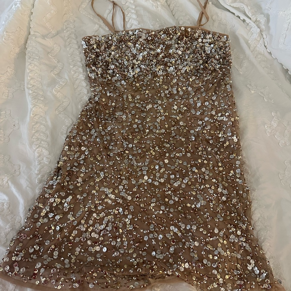 Gold sequin dress (Scroll to see on model)